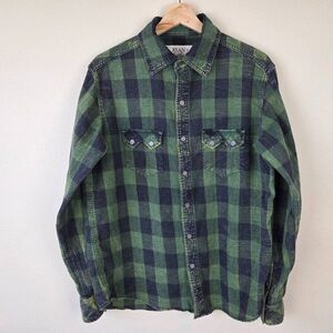 Ryan Michael Western Plaid Snap Front Shirt Size M Hunter Green Sawtooth Pockets